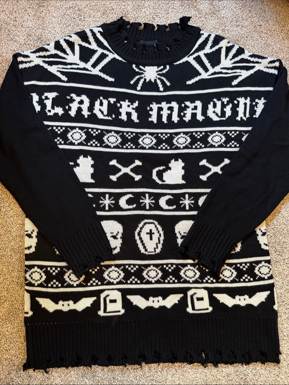 Black magic Black and White Graphic Knit Sweater - dolls kill XS